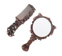 FRCOLOR Miroir Vintage à Main en Métal Argenté avec Accessoire Peigne, Ensemble Multifonctionnel Facile à Nettoyer pour Maquillage et Voyage