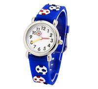 FRCOLOR Montre-Bracelet Dessin Animé 3D Football Bleu N°3, Quartz Étanche pour Garçon et Filles Garçons et Filles, Montre Éducative Légère et Confortable, Usage Quotidien Scolaire