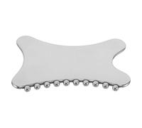 FRCOLOR Outil Facial Gua Sha en Acier Inoxydable Portable et Hygiénique pour Massage Visage Spa, Planche à Gratter Métal Argenté pour Expérience Home Spa
