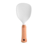 FRCOLOR Pagaie à Riz en Silicone Blanche Poignée en Bois, Spatule à Riz Pratique et Résistante la Chaleur, Facile à Nettoyer Cuisine Maison et Restaurant