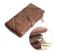 FRCOLOR Paquet à Main Portefeuille Femme Multifonction en Cuir PU Café Fermeture Éclair Et Boucle, Grand Format, Pochette Pratique pour Organisation Quotidienne