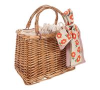 FRCOLOR Paquet en Rotin Naturel Tressé Main avec Poignée, Panier Présent Vide pour Bonbons et Friandises de Mariage, Boîte à Goûter Légère et Respirante, Paquet à Main Bohème pour Fêtes