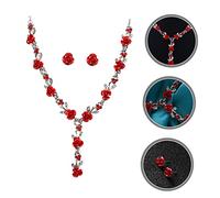 FRCOLOR Parure Bijoux Femme Rose Artificielle Collier Pendentif Fleur et Boucles Oreilles pour Costumes et Fêtes Vintage