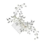 FRCOLOR Peigne à Cheveux de Mariée en Alliage Perles Artificielles et Strass, Accessoire Capillaire Élégant Argenté, Décoration Mariage pour Femmes et Demoiselles D’honneur, Fournitures