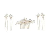 FRCOLOR Peigne à Cheveux de Mariée en Perles Fait Main, 5 Pièces, Doré, Accessoires pour Cheveux Élégants, Épingles U de Poire, pour Coiffure Mariage et Occasions Spéciales