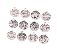 FRCOLOR Pendentifs En Alliage 12 Signes Du Zodiaque Pour Fabrication Bijoux Diy, Ensemble 12 Pièces, Finition Argenté Ancien, Accessoires Artisanat Créatif, Présent Anniversaire, Projets Créatifs