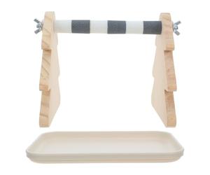 FRCOLOR Perchoir à Oiseaux en Bois avec Plateau Amovible pour Perroquet | Double Fonction, Nettoyage Facile, Usage en Cage Table, Structure Robuste, Plateau Plastique Détachable
