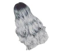 FRCOLOR Perruque Longue Pour Femme Noire Et Grise Cheveux Bouclés Couvre-cheveux Élégant Pour Soirée