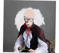FRCOLOR Perruque Scientifique Blanche Pour Adulte Cosplay Perruque De Déguisement Pour Homme De Docteur Cosplay Cheveux Courts Blanc