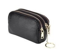 FRCOLOR Petit Porte-Monnaie en Cuir de Vachette Noir Anneau | Finition Fine, Toucher Agréable, Structure à Couches, Format Compact, pour Femme et Amies