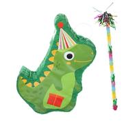 FRCOLOR Piñata Dinosaure en Papier Verte 3d pour Fête D'anniversaire, 2 Pièces Bâton à Franges, Décoration Suspendue Festive pour Adultes et Garçon et Filles