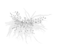 FRCOLOR Pince à Cheveux en Alliage Argenté avec Strass et Plumage, Accessoire de Coiffure de Mariée en Cristal Scintillant, Petite Barrette Élégante pour Mariage, Bal, Anniversaire