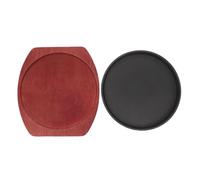 FRCOLOR Plaque à Steak en Fonte Ronde avec Base en Bois, Design Épais pour Cuisson Uniforme, pour Restaurant et Maison, Poêle à Griller Induction Noire