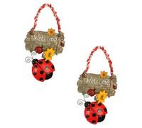 FRCOLOR Plaque Suspendue en Résine Rouge 2pcs Décorative Bienvenue pour Porte de Café ou Porte Arrière Style Coccinelle Charmante