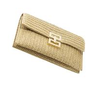 FRCOLOR Pochette Tissée Pochette en Rotin Petit Osier Faire La Fête Occasionnel Froncé Faux Sacs pour Femmes Branché Simple Hippie Mariage Forme Soir Polyester Beige