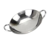 FRCOLOR Poêle Wok Ronde en Acier Inoxydable 26 Cm, Casserole Cuisine Métal avec Double Poignée, Ustensile Cuisson Fondue Sèche et Fondue Fruits de Mer, Poêle Inox Résistante Chaleur