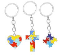 FRCOLOR Porte-Clés Autisme Sensibilisation Puzzle 3 Pièces Anneau Porte-Clés Autiste Pendentif Chaîne Clé Mini ccessoire Pour Sac À Main Et Cadeau D’Anniversaire