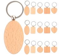 FRCOLOR Porte-Clés en Bois Vierge pour Loisirs Créatifs 15 Pièces Anneaux Ronds, Cœurs, Rectangles, Ovales et Carrés pour Customisation DIY