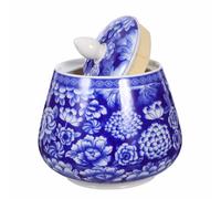 FRCOLOR Pot de Conservation en Céramique Bleu 870ml Couvercle, Boîte de Rangement pour Thé Parfumé et Thé Noir, Style Chinois Délicat, pour Présents de Pendaison de Crémaillère