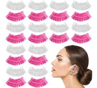 FRCOLOR Protège-oreilles Jetables pour Bain et Coloration, Lot de 200 Pièces, Taille Unique, Élastique Résistant, Unisexe, Usage Salon de Coiffure et Maison, Transparent et Rose