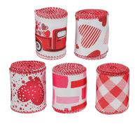 FRCOLOR Rubans D’emballage Présent Saint-valentin 5 Pièces Cœur Motif, Ruban Décoratif en Polyester, Larg 24-44 Mm, Couleurs Vives pour Loisirs Créatifs, Décoration Présents et Fleurs