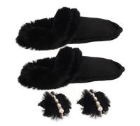 FRCOLOR Semelles Intérieures Chaudes Peluche Amovibles pour Chaussures et Doublure Isolante Coupe-vent Douce avec Pompons Noirs Protège Froid Extérieur