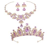 FRCOLOR Set Bijoux Mariage Couronne Princesse Dorée et Collier Plaqué Femme Ensemble de Boucles Oreilles pour Mariée Diadème Élégant pour Cérémonie et Fête