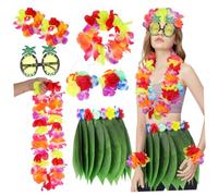FRCOLOR Set Costume Hawaïen Garçon Fille avec Jupe Feuillage Artificiel Soutien Plastique Bracelets Tête et Ananas Ensemble pour Fête Tropicale Luau Plage
