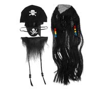 FRCOLOR Set Costume Pirate Halloween avec Perruque Moustache et Barbe Fausse Légère et Confortable pour Fête à Thème Cosplay Garçon