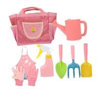 FRCOLOR Set de Jardinage Garçon Fille avec Arrosoir Râteau Métallique Pelle Gants Tablier Rose et Sac de Rangement Outils Robustes pour Jardin Plage Parc Activités Ludiques et Éducatives