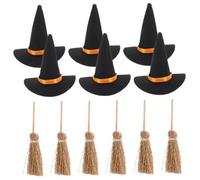 FRCOLOR Set de Mini Chapeaux de Magicienne et Mini Balais Feutre pour Décoration Halloween Maison Bureau École Accessoires DIY Robustes et Réutilisables