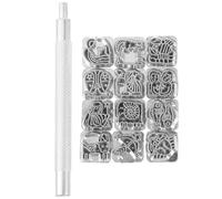FRCOLOR Set de Tampons à Thème des 12 Constellations en Alliage de Zinc Poignée Argentée pour Artisanat Cuir, Outil de Marquage Précis pour Travaux de Cuir