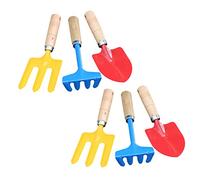 FRCOLOR Set Outils de Jardinage pour Garçon et Filles 2 Pelles Colorées en Bois Jouets de Jardinage Outils de Bêche et Râteau Activités de Plein Air pour Jardiner et S'Amuser