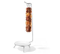FRCOLOR Support à Brochettes Suspendu en Acier Inoxydable avec Deux Broches | Plateau Récupérateur et Assiettes de Gouttes Inclus, Design Ergonomique, pour Kebabs, Légumes, Pique Niques