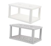 FRCOLOR Support De Rangement Maquillage Et Bureau 2 Pièces 72 Trous Plastique Blanc Et Gris Organiseur De Pinceaux Marqueurs Stylo Polyvalent pour Coiffeuse Et Espace De Travail