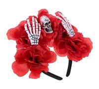 FRCOLOR -tête D'halloween : -tête D'halloween À Fleurs Rouges Avec Motif Main De Squelette - Postiche Pour Fêtes Et Célébrations Thème De L'horreur