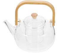 FRCOLOR Théière en Verre Résistante Haute Température avec Poignée en Bois 1000ml Extrait la Saveur du Thé et Sépare les Feuilles, Préparation du Thé