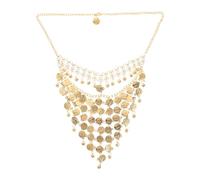 FRCOLOR Voile de Danse du Ventre à Franges Superposées, Masque Tribal Pièces Dorées et Pompons, Accessoire de Costume Oriental pour Femmes et Filles, pour Festivals et Cosplay