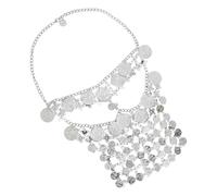 FRCOLOR Voile de Danse du Ventre Argenté Franges Superposées et Pièces Décoratives, Masque Tribal pour Femmes et Filles, Accessoire de Costume Orientale pour Fête, Halloween et Spectacles