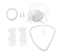 FRCOLOR Voile Et Dentelle Chapeau De Thé Blanc Pour Femmes Complet Avec Collier De Perles Coiffe De Fête Thé Pour Mariage