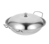 FRCOLOR Wok en Acier Inoxydable Épais 10 Pouces Couvercle, Double Poignée, Pot Pratique pour Cuisinière à Gaz et Électrique, Ustensile Cuisine Polyvalent pour Fondue Chinoise Cuisine