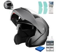 Frcychri Adulte Bluetooth Modulable Casque Moto, Flip Up Casque Moto, ECE Homologué Anti-Buée Double Visière, Autocollant Antibuée Spray Antibuée, Homme Femme Cyclomoteur Scooter F,2X-Large