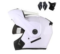 Frcychri Adulte Modulable Casque Moto, Respirant Et Confortable, Flip Up Casque Moto avec Double Visière, avec Gants Et Protection du Visage, Casque Anti-Collision, pour Hommes Et Femmes F,Medium