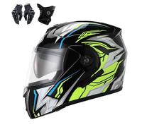 Frcychri Adulte Modulable Casque Moto, Respirant Et Confortable, Flip Up Casque Moto avec Double Visière, avec Gants Et Protection du Visage, Casque Anti-Collision, pour Hommes Et Femmes G,X-Large