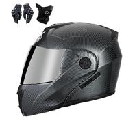 Frcychri Adulte Modulable Casque Moto, Respirant Et Confortable, Flip Up Casque Moto avec Double Visière, avec Gants Et Protection du Visage, Casque Anti-Collision, pour Hommes Et Femmes H,X-Large