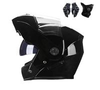 Frcychri Adulte Modulable Casque Moto, Respirant Et Confortable, Flip Up Casque Moto avec Double Visière, avec Gants Et Protection du Visage, Casque Anti-Collision, pour Hommes Et Femmes E,Large