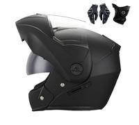 Frcychri Adulte Modulable Casque Moto, Respirant Et Confortable, Flip Up Casque Moto avec Double Visière, avec Gants Et Protection du Visage, Casque Anti-Collision, pour Hommes Et Femmes B,X-Large