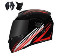Frcychri Adulte Modulable Casque Moto, Respirant Et Confortable, Flip Up Casque Moto avec Double Visière, avec Gants Et Protection du Visage, Casque Anti-Collision, pour Hommes Et Femmes I,Medium