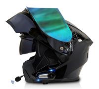 Frcychri Bluetooth Casques Modulables Moto, Approuvé Dot/ECE, Léger, avec Double Visière, Casque Moto Rabattable, avec Doublehaut-Parleur Intégré Microphone, Homme Femme Casque Scooter P,Large