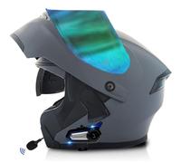 Frcychri Bluetooth Casques Modulables Moto, Approuvé Dot/ECE, Léger, avec Double Visière, Casque Moto Rabattable, avec Doublehaut-Parleur Intégré Microphone, Homme Femme Casque Scooter G,X-Large